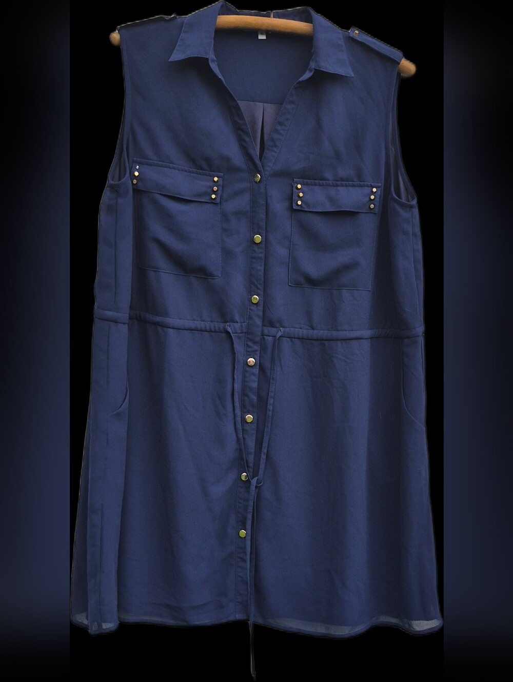 ​ToTo Collection Navy Blue Sleeveless Shirt Dress Plus 1XL Studded Pockets Lined